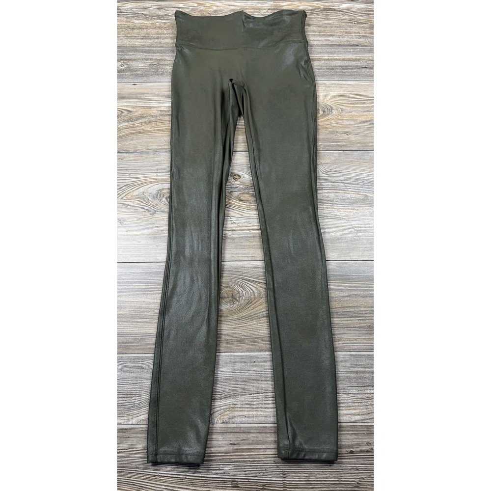 Spanx Leggings Womens Small Olive Green Faux Leather High Rise Slim Fit Pants